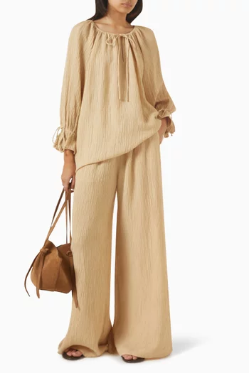 Pisca Weave Wide-leg Pants in Ramie Blend