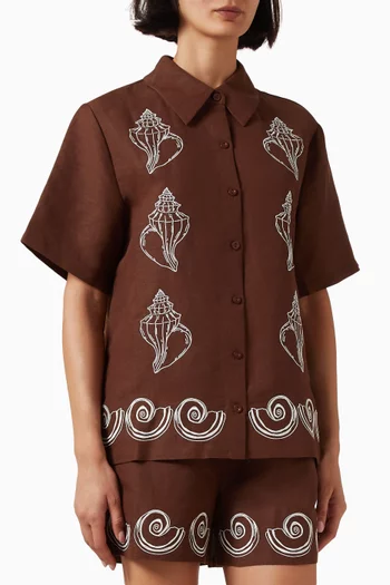 Parco Embroidered Shirt in Linen-blend