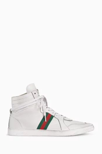 Worn-out Effect Stretch High-top Sneakers in Leather