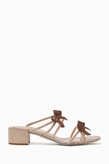 Caterina Bow Embellished Sandals in Satin