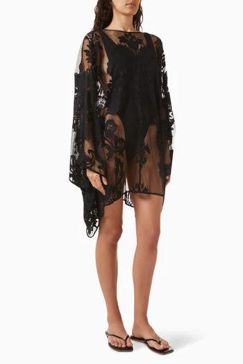 Kaftan Mini Dress in Damask Lace
