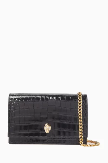 Small Skull Bag in Croc-embossed Calf Leather
