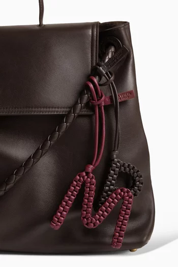 Letter M Charm in Intrecciato Leather