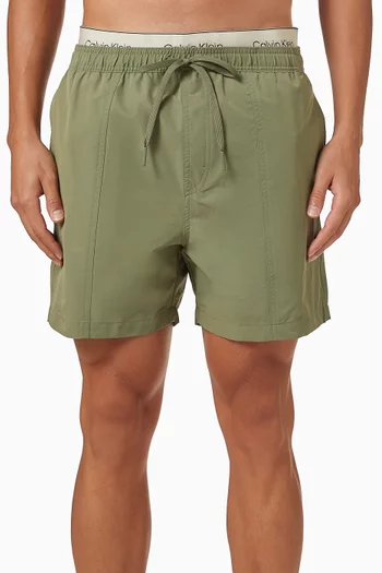 Double Logo Waistband Swim Shorts in Stretch Nylon