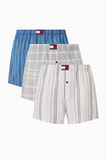 Printed Boxer Shorts in Cotton Poplin, Set of 3