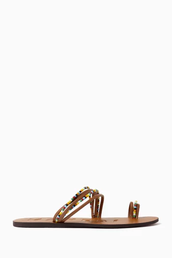 Beaded Toe Ring Sandal Flats in Leather