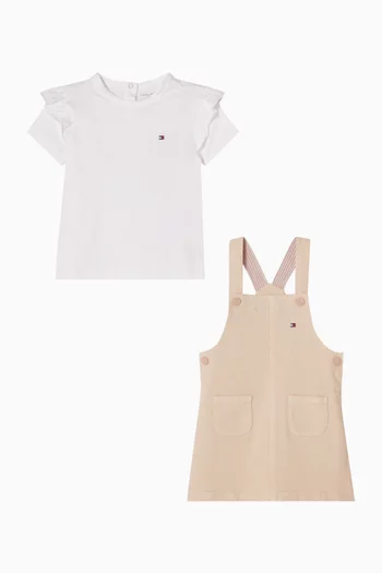Essential Dungaree Dress & T-shirt Set