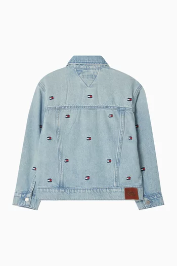 Embroidered Wave Jacket in Denim