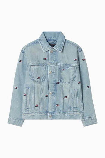 Embroidered Wave Jacket in Denim