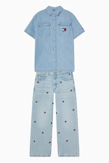 Junior Boy Wavy Flag Shirt in Denim