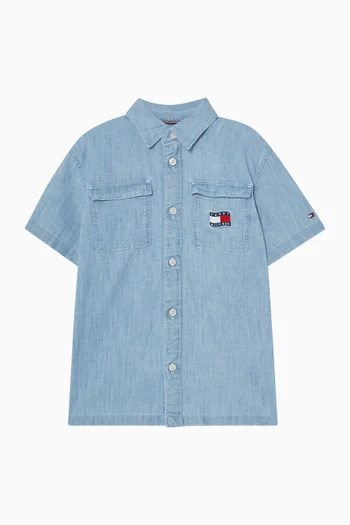 Junior Boy Wavy Flag Shirt in Denim