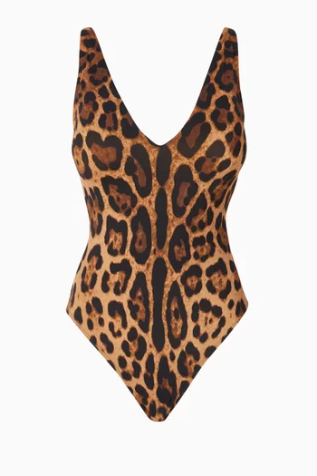 Brazilian Leopard-print Plungey One-piece Swimsuit