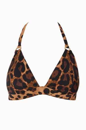 Leopard-print Triangle Bikini Top