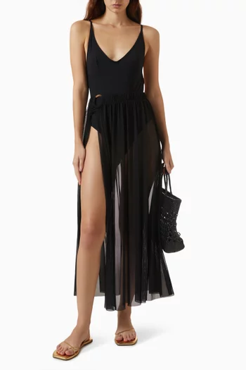 Ringy Sheer Slit Midi Skirt in Chiffon