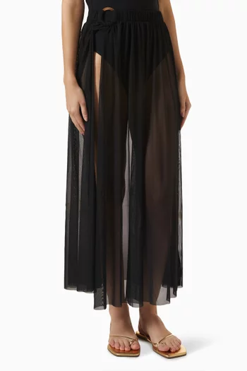 Ringy Sheer Slit Midi Skirt in Chiffon