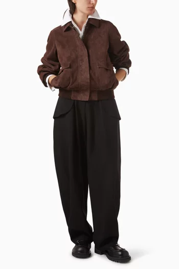 Oversized Bomber Jacket in Suede