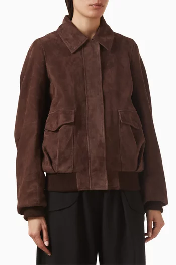 Oversized Bomber Jacket in Suede