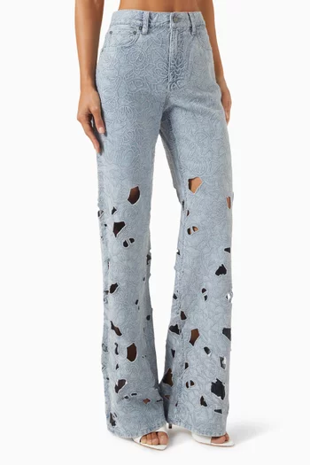 Embroidered-eyelet Jeans in Cotton