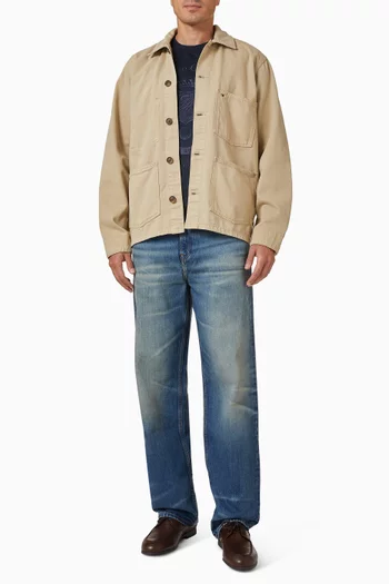 Whiskered Relaxed Straight Leg Jeans in Denim