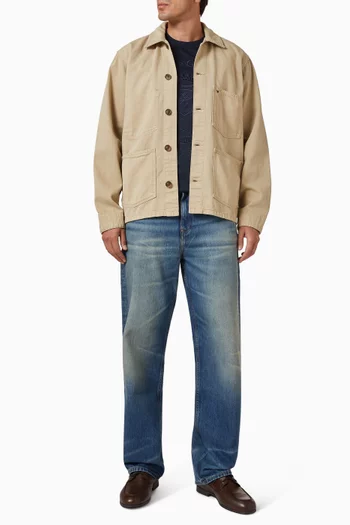 Washed Flag Embroidery Chore Jacket in Denim