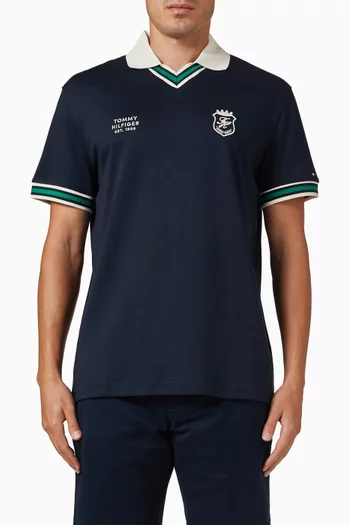 Tipped V-neck Polo Shirt in Cotton