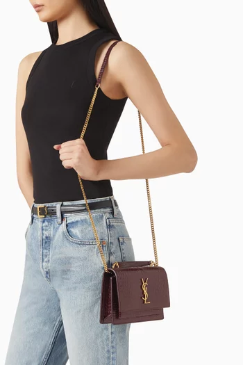 Sunset Chain Wallet in Croc-embossed Leather