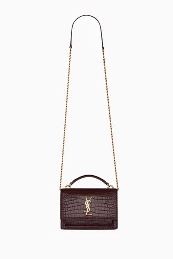 Sunset Chain Wallet in Croc-embossed Leather