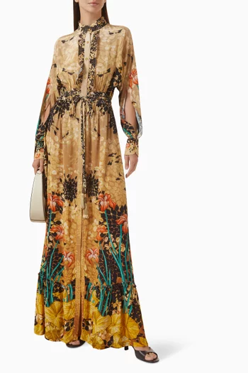 Ruffle Chemisier Maxi Dress in Natural Crepe
