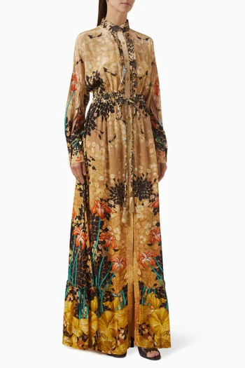 Ruffle Chemisier Maxi Dress in Natural Crepe