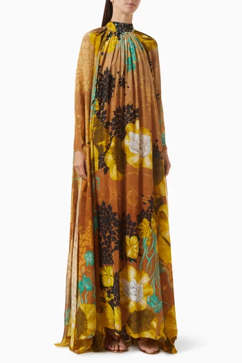 High Collar Maxi Dress in Natural Crepe