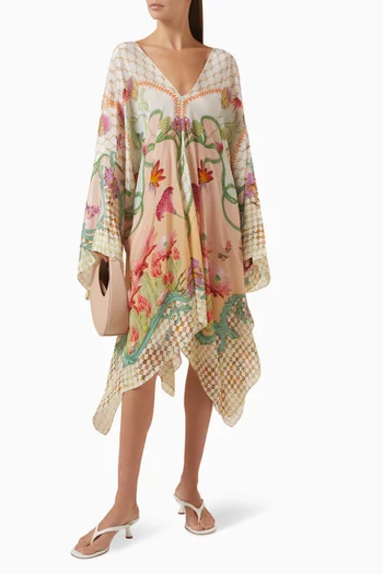 Wave Mini Kaftan in Natural Crepe