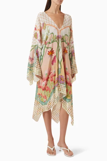 Wave Mini Kaftan in Natural Crepe