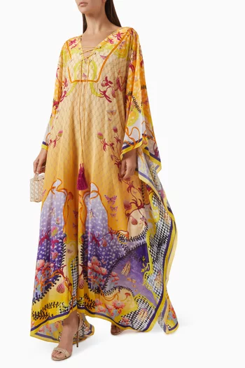 Neck Detail Kaftan in Natural Crepe
