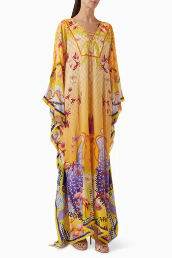 Neck Detail Kaftan in Natural Crepe