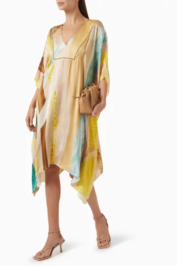 Neck Detail Mini Kaftan in Georgette Satin