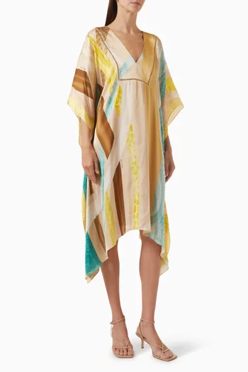 Neck Detail Mini Kaftan in Georgette Satin