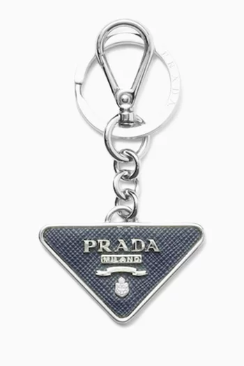 Triangle Logo Keychain in Saffiano Leather
