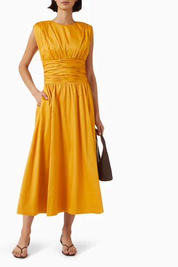 Evangeline Ruched Dress in Cotton Poplin