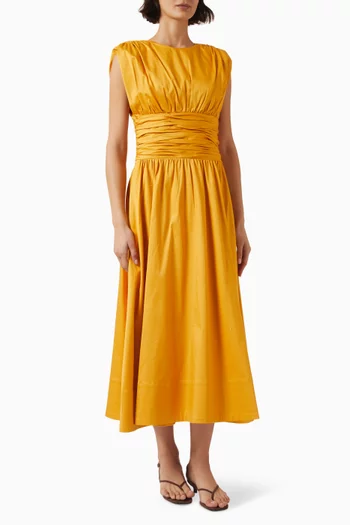 Evangeline Ruched Dress in Cotton Poplin