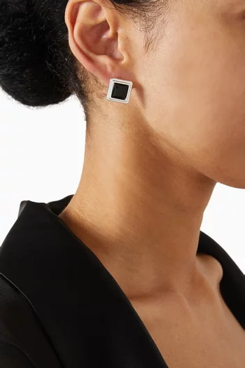 Archer Earrings in Silver-Plated Metal with Black Enamel