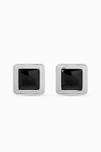 Archer Earrings in Silver-Plated Metal with Black Enamel