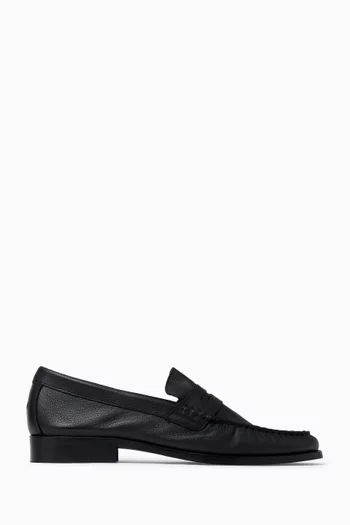 Ezra Pleated Penny Loafers in Pebble Leather