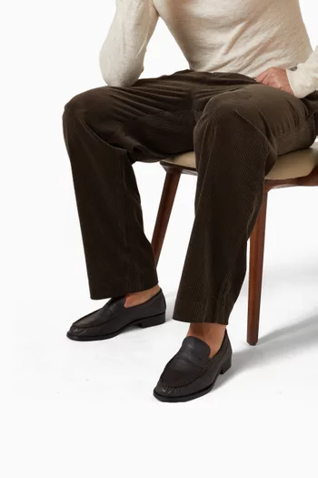 Ezra Pleated Penny Loafers in Pebble Leather
