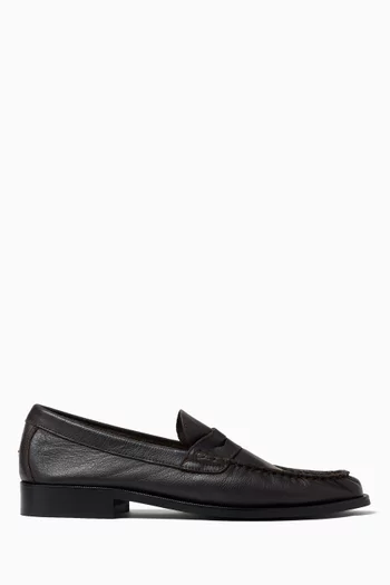 Ezra Pleated Penny Loafers in Pebble Leather