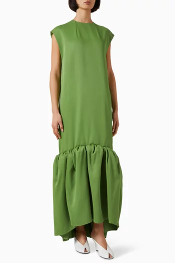 Tom Pleat-hem Dress in Crepe Satin