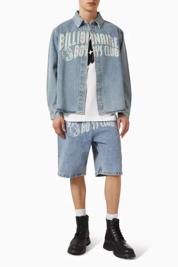 Faded Arch Logo Shorts in Denim
