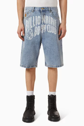 Faded Arch Logo Shorts in Denim