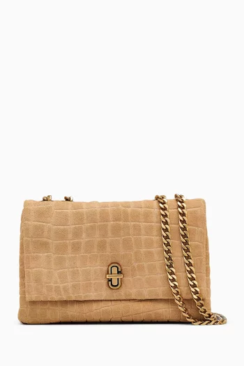 The Slim Dual Chain Shoulder Bag in Croc-embossed Suede