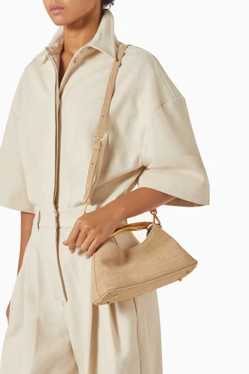 Mini Boomerang Top-handle Bag in Croc-embossed Suede Leather