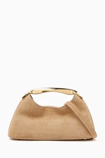Mini Boomerang Top-handle Bag in Croc-embossed Suede Leather
